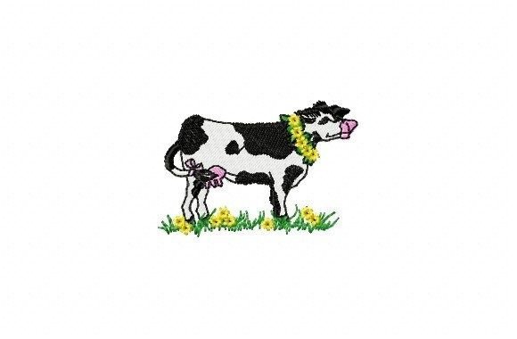 Cow with Flower Embroidery Design