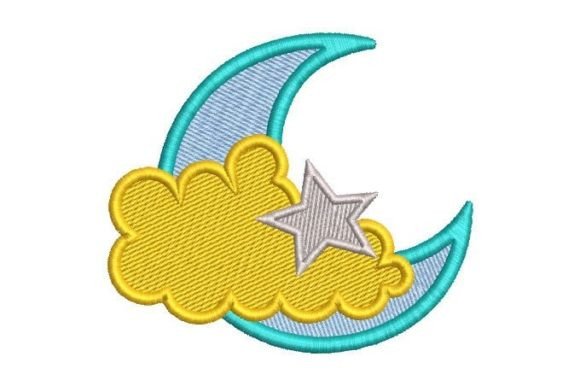 Moon Cloud and Star Embroidery Design